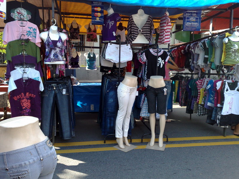 A clothing sales stall at the street market